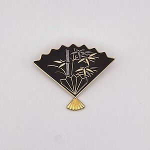 Vintage Damascene Brooch Japanese Amita Fan
